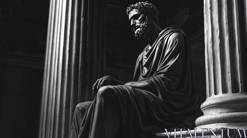 AI ART Monochrome Sculpture of Seated Philosopher