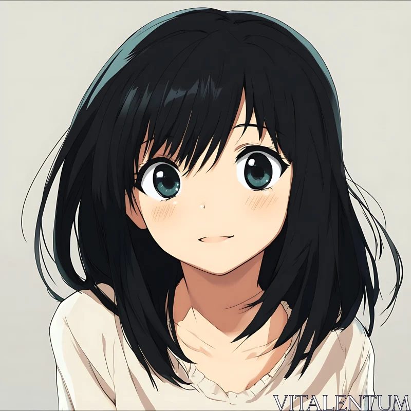 AI ART Cute Anime Girl with Black Hair and Gentle Smile