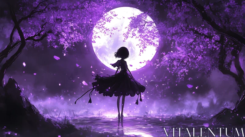 Mystical Anime Moonlit Forest AI Image