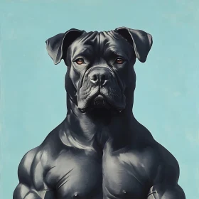 Muscular Black Dog Against Blue Background