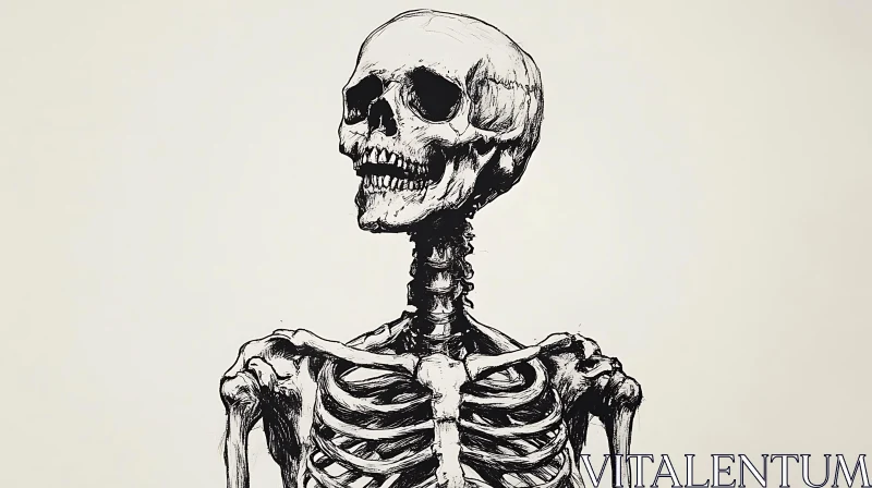 Monochrome Skeleton Illustration Fine Art Print AI Image