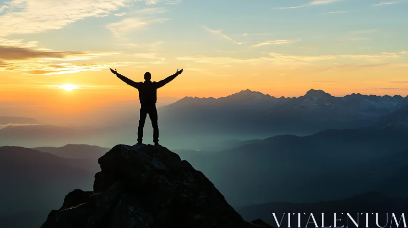 Mountain Peak Silhouette at Sunset AI Image