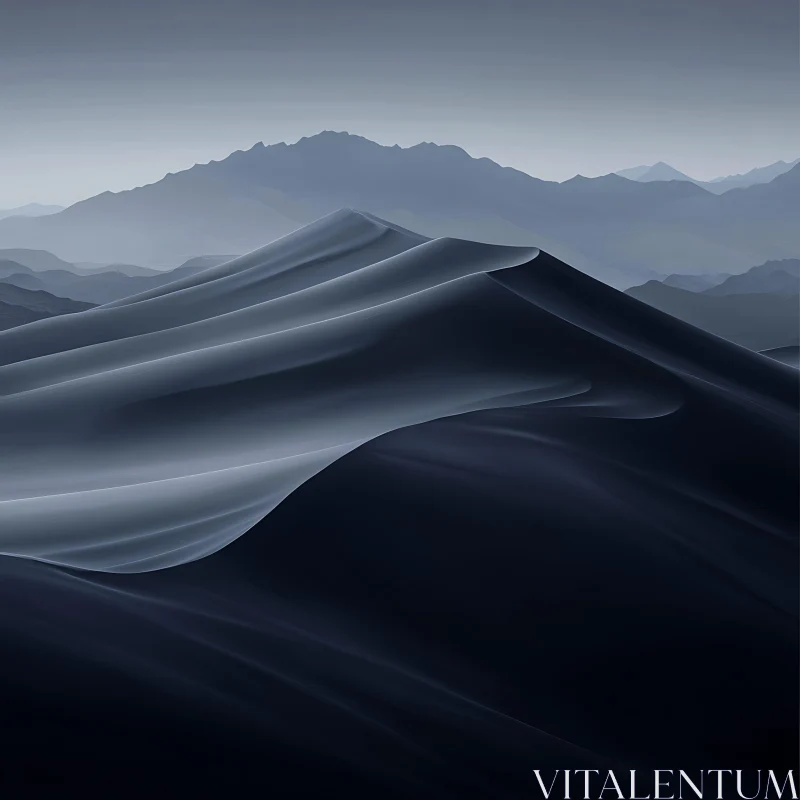 Serene Sand Dunes Landscape with Mountain Backdrop AI Image