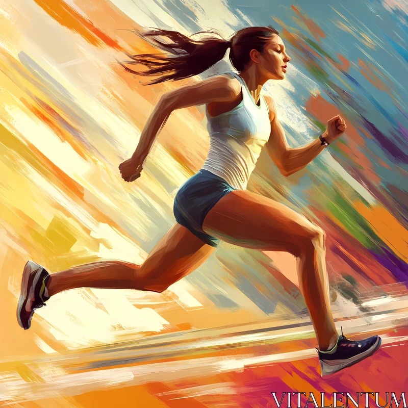 Energetic Runner in Full Stride Captured in Motion AI Image