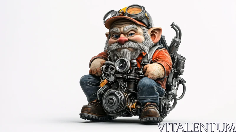 AI ART Gnome Engineer with Steampunk Machine