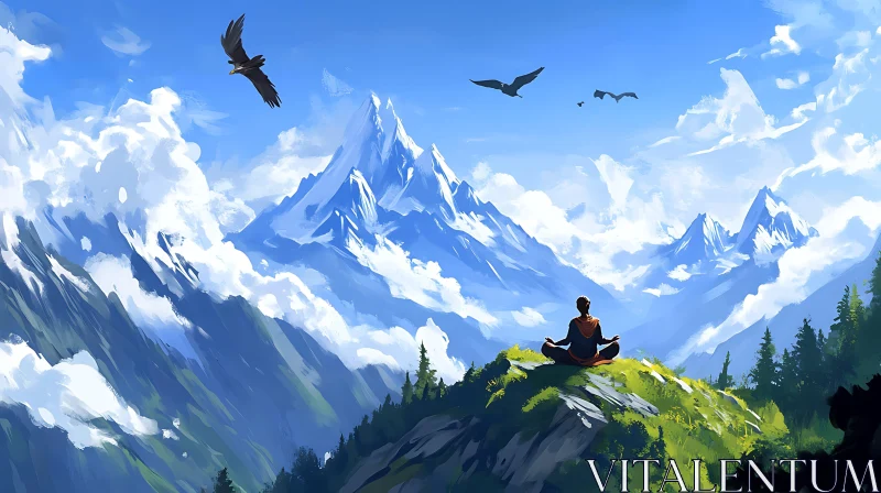 AI ART Zenith Meditation: Mountain Peak Contemplation