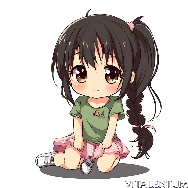 Charming Chibi Character in Pink Skirt AI Image