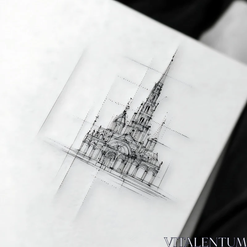 Cathedral Blueprint Drawing AI Image