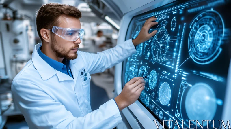 Lab Scientist at Work with Digital Interface AI Image