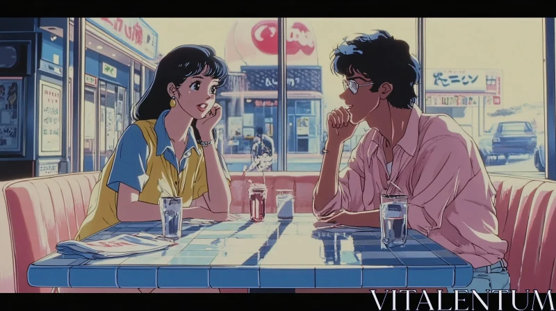 AI ART Anime Characters in 1980s Cafe Setting