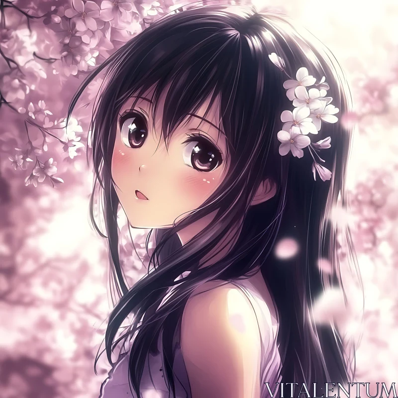 Anime Girl Amidst Cherry Blossoms AI Image