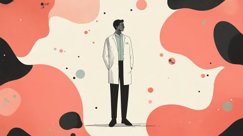 Man in Lab Coat with Coral Background