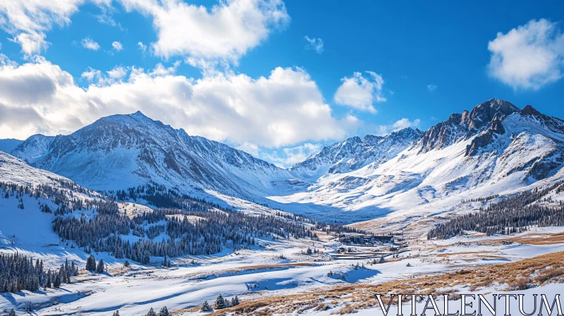 AI ART Winter Mountain Landscape with Blue Sky