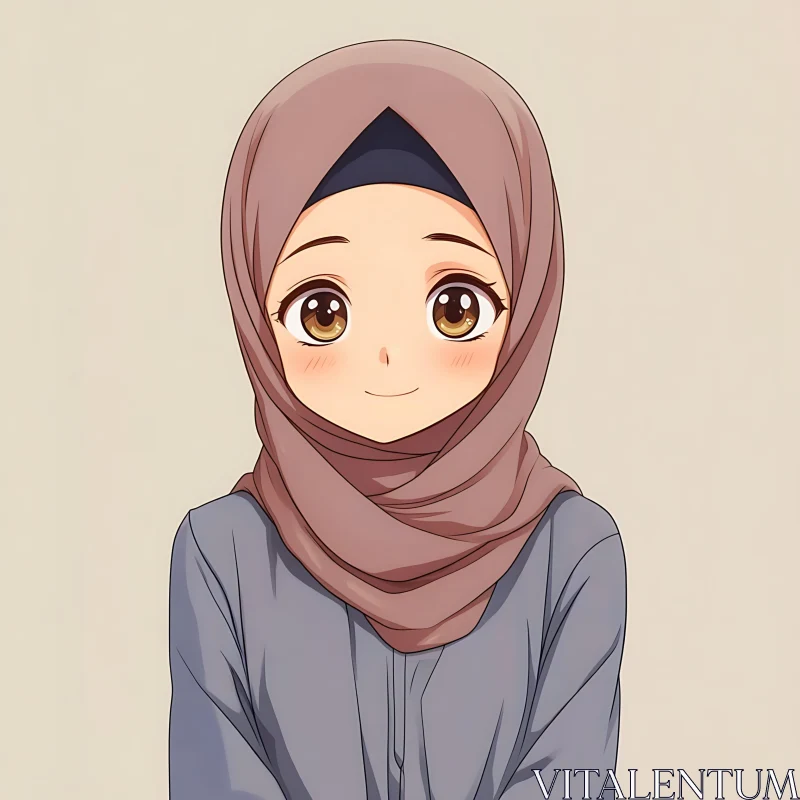 Adorable Anime Girl in Hijab Illustration AI Image