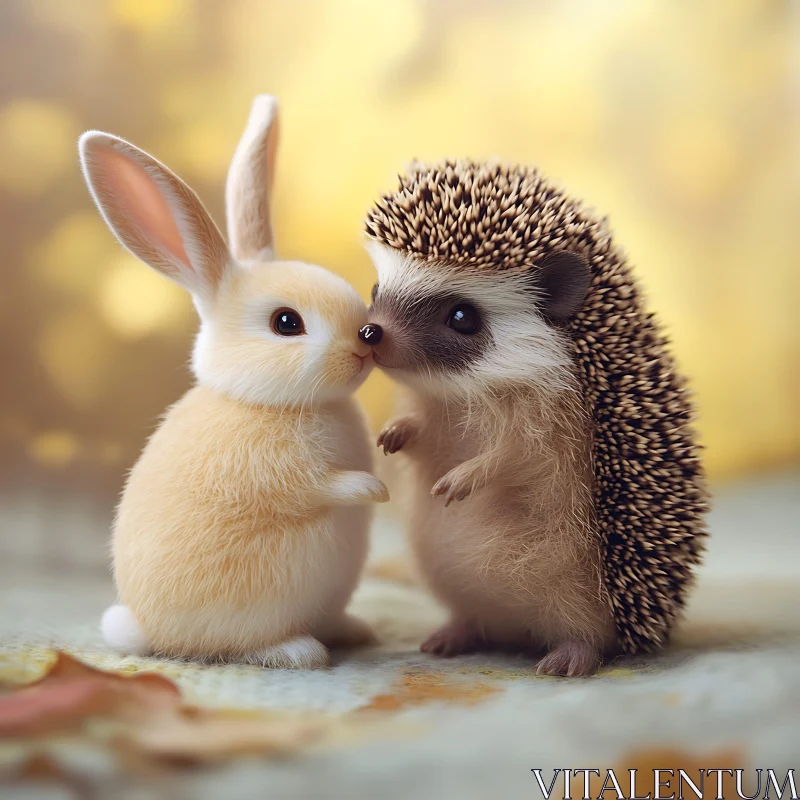 Adorable Bunny and Hedgehog Nose Touch AI Image