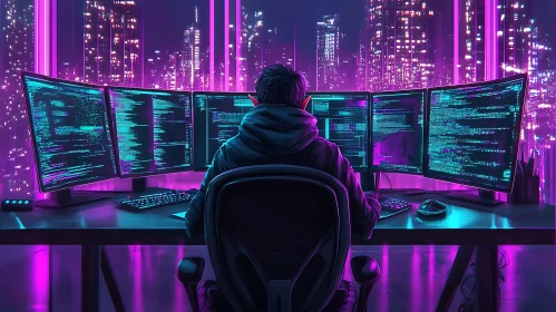 Cyberpunk Coder at Night