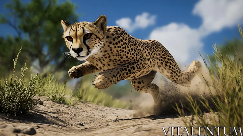 Running Cheetah in the African Savanna AI Image