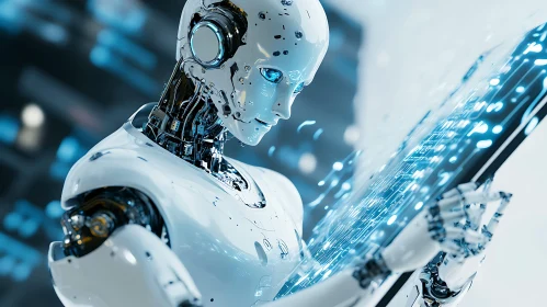 Futuristic Robot Analyzing Data