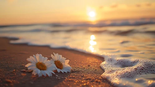 Golden Hour Daisies by the Sea