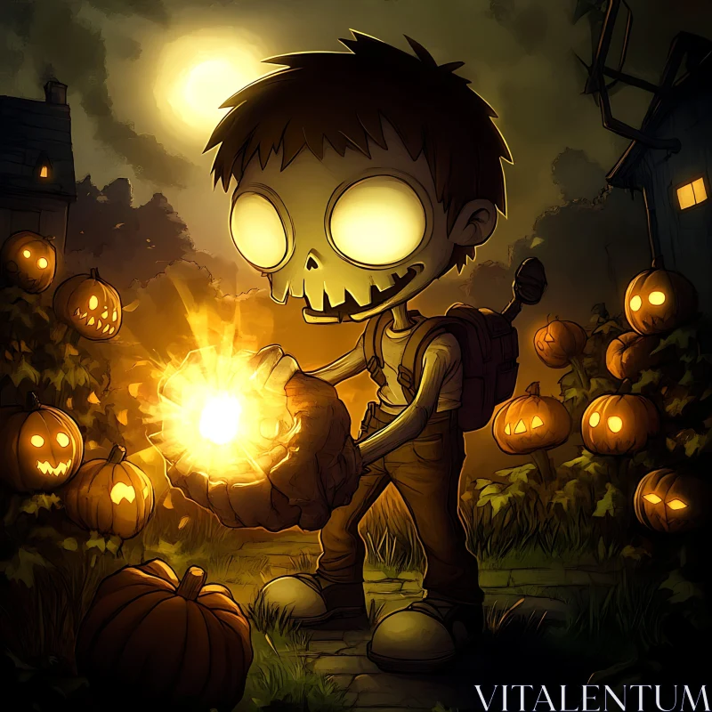 Spooky Zombie with Magic Light AI Image