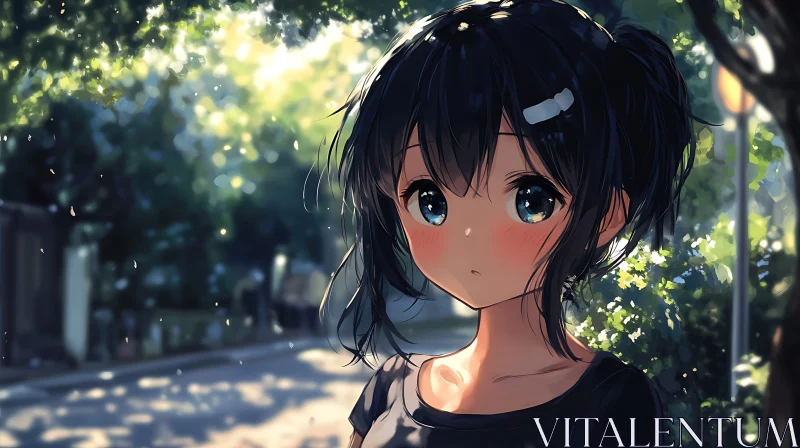 Charming Anime Girl Radiating Serenity Outdoors AI Image