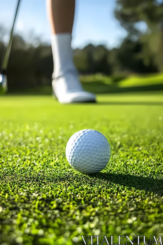 Golf Ball on Green Turf with Golfer in Background , AI AI Image