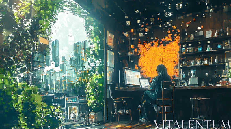 AI ART Cafe View: Pixel City