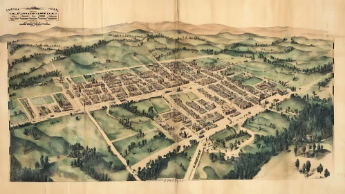 Historical Town Map with Green Hills