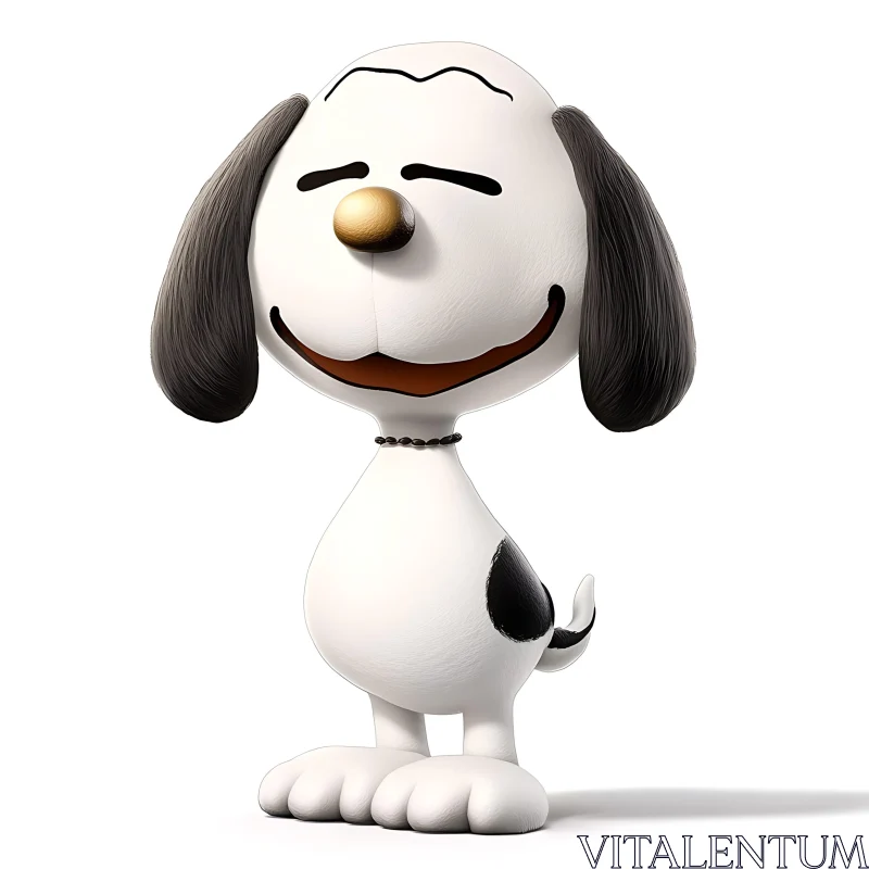 Adorable Animated Dog with Black Collar and White Body AI Image