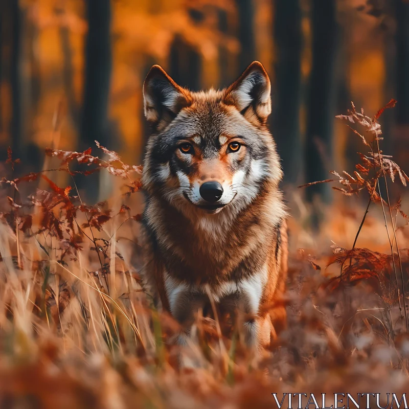 Lone Wolf in Fall Landscape AI Image