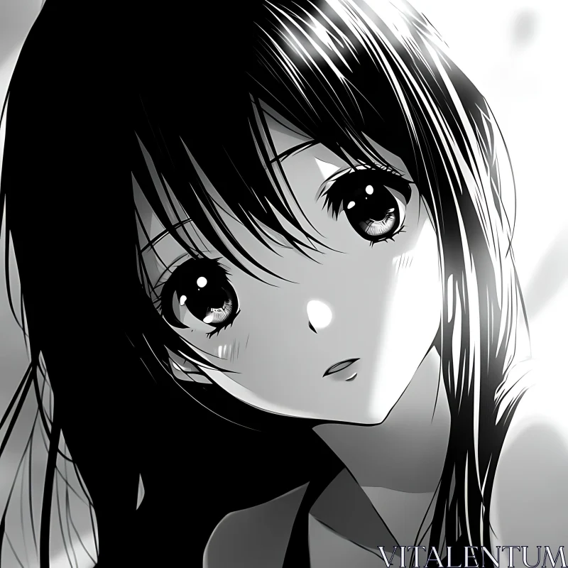 Monochromatic Anime Girl Portrait AI Image