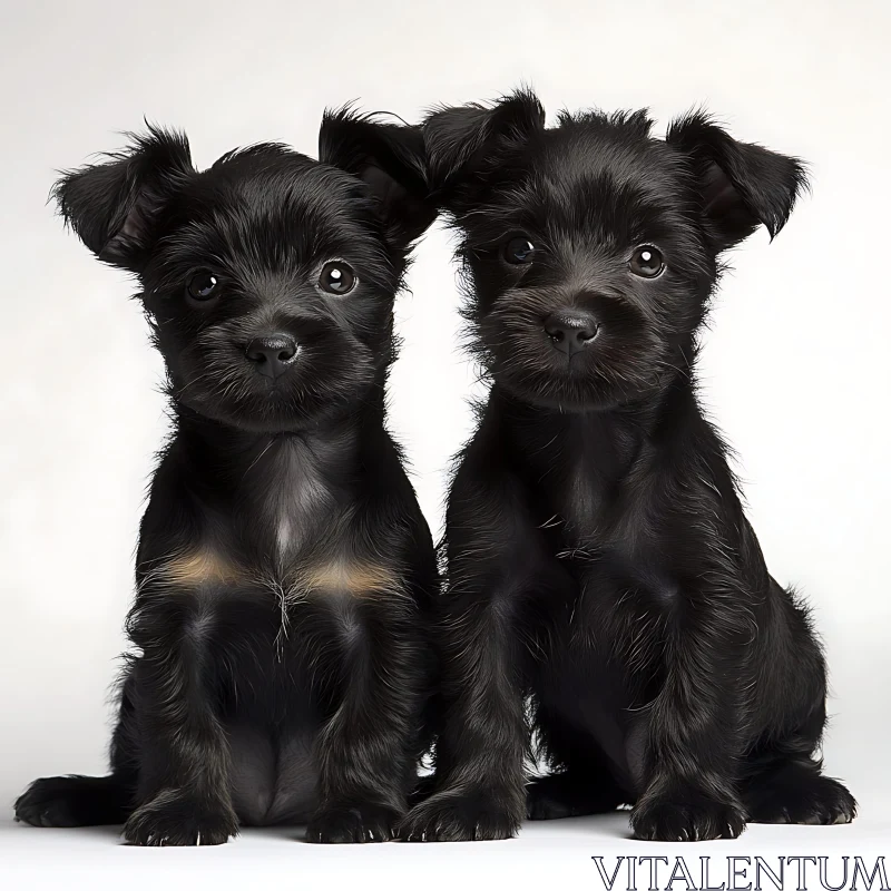 Cute Black Puppies Sitting Together AI Image