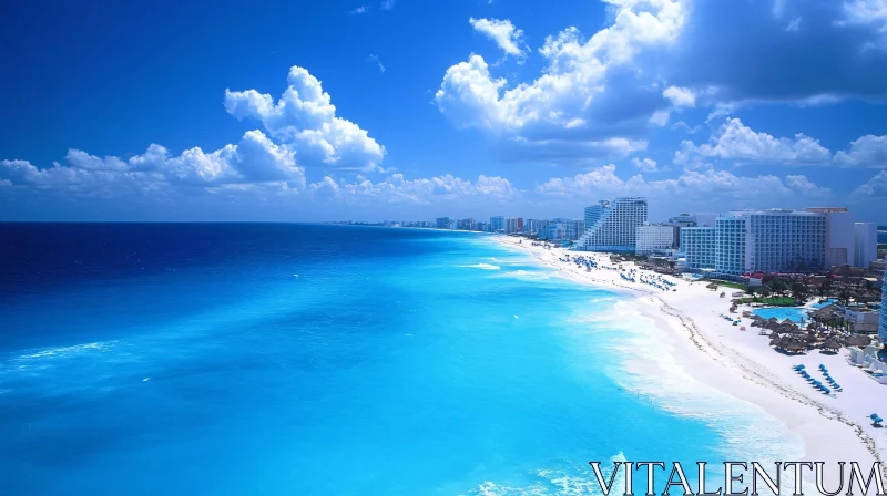 Seascape with White Sand and Blue Sky AI Image