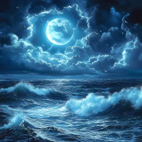 Serene Ocean Under Moonlight