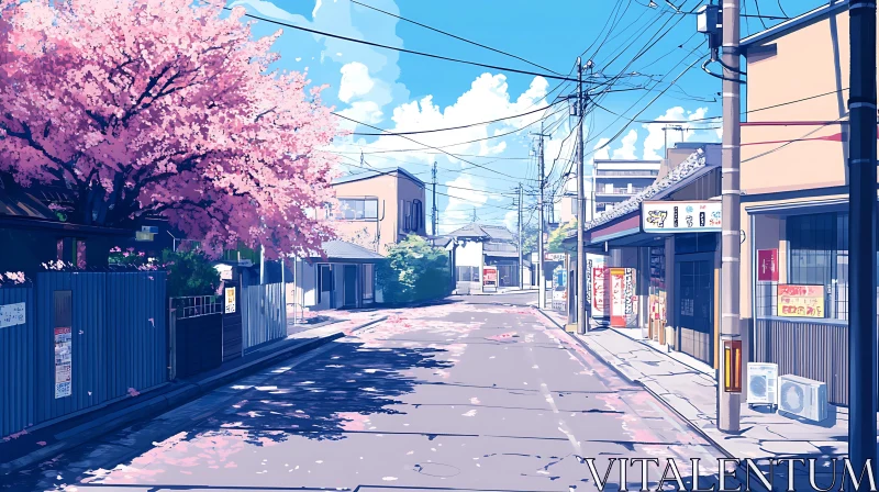 Springtime in a Traditional Japanese Street AI Image