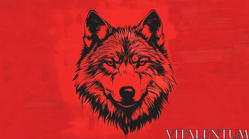 Wolf Silhouette on Red - Fierce Animal AI Image