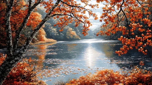 Serene Autumn Landscape with Reflective Lake