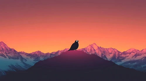 Silhouette Bird Mountain Sunset Scene