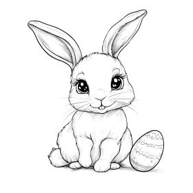 Bunny and Egg Line Art