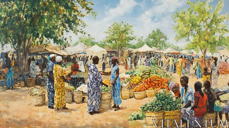 AI ART Bustling Marketplace in an African Village