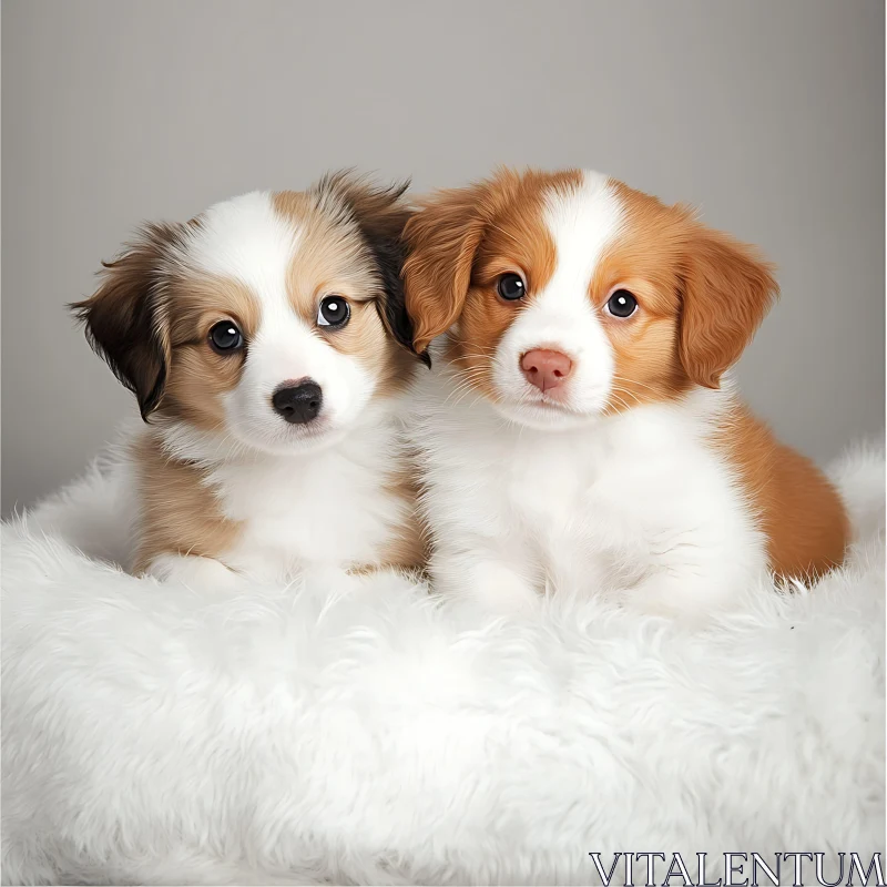 Innocent Puppies Resting on Fluffy Blanket AI Image