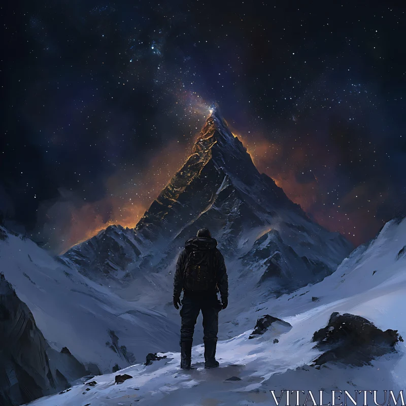 Night Ascent Snowy Mountain AI Image