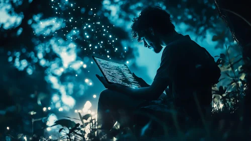 Man Coding in the Forest