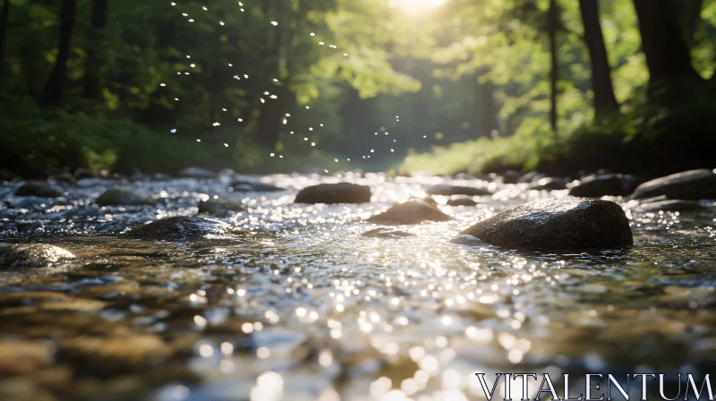 Peaceful Forest River Scene AI Image