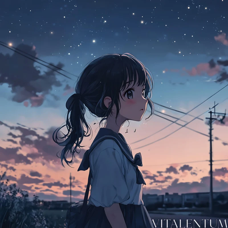 Starry Evening Anime Art AI Image