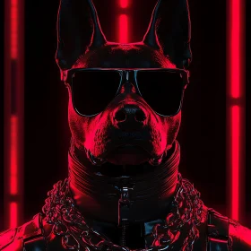 Techno Dog with Chains and Red Neon