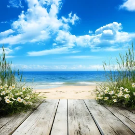 Tranquil Beach Scene with Wooden Pier