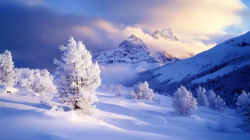 Winter Mountain Landscape with Snow-Covered Trees