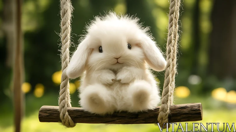 White Rabbit Swinging in Garden AI Image