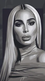 Artistic depiction of Kim Kardashian in grayscale